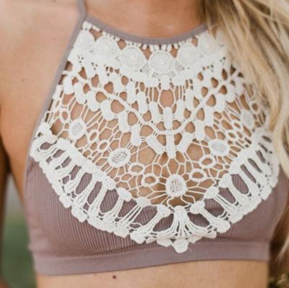 AJ's Threads Other - Crochet Lace High Neck Bralette - Mocha